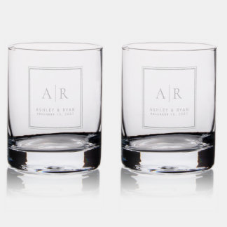 Elegant Minimal Couple Initials Wedding Gift Rocks Glass
