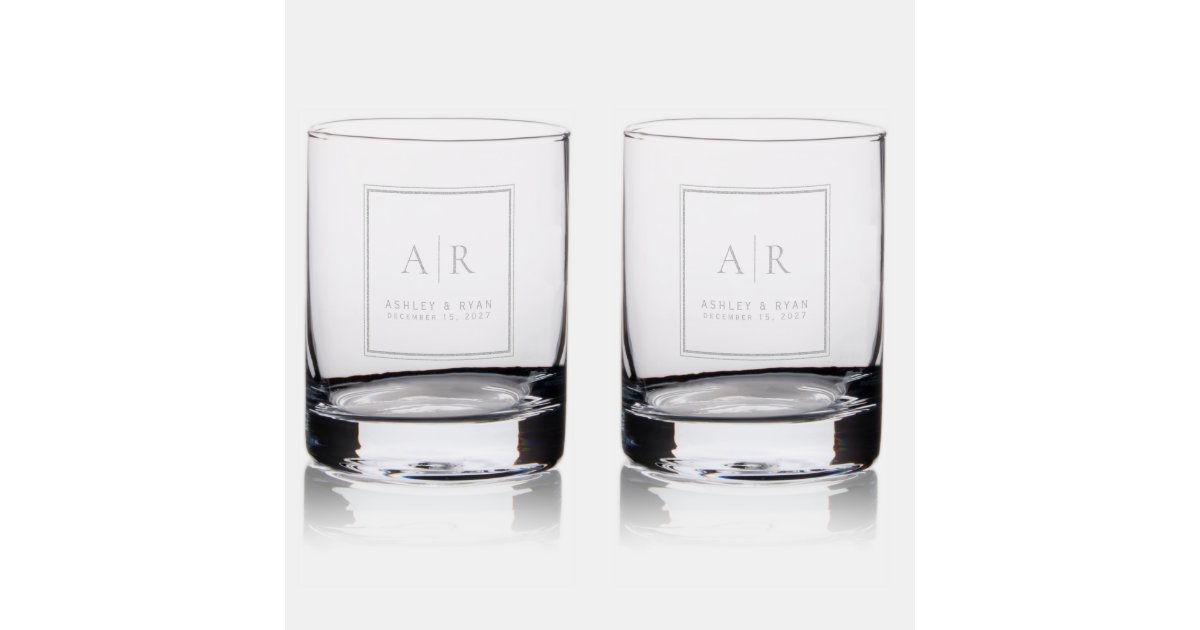 Elegant Minimal Couple Initials Wedding Gift Rocks Glass | Zazzle