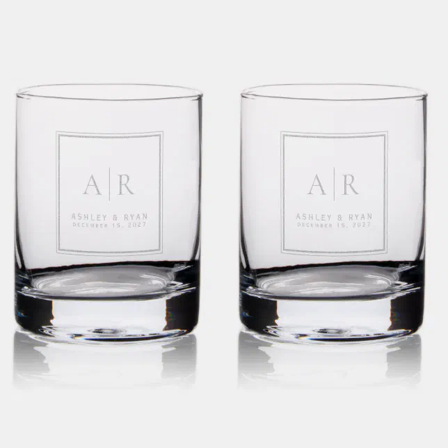 Elegant Minimal Couple Initials Wedding Gift Rocks Glass | Zazzle
