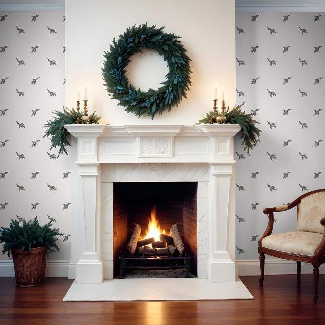 Elegant Minimal Cozy Winter Garland Branch Pattern Wallpaper (Elegant Minimal Cozy Winter Garland Branch Pattern Wallpaper)