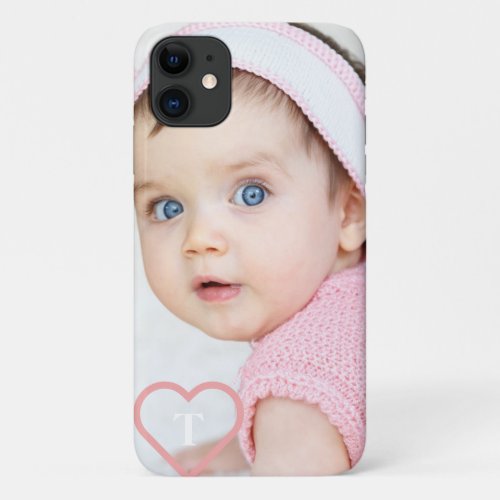 Elegant minimal custom baby photo  pink heart iPhone 11 case