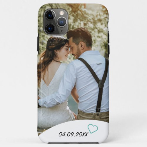 Elegant minimal custom wedding photo  mint heart iPhone 11 pro max case