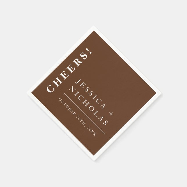 Elegant Minimal Dark Brown Modern Wedding Napkins (Corner)