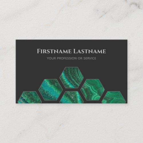 Elegant minimal dark grey green crystal hexagons business card