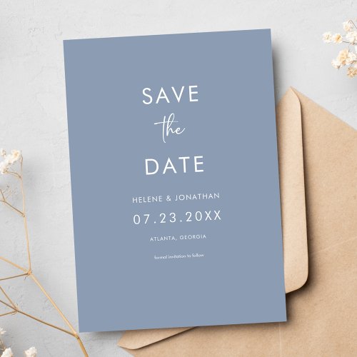 Elegant Minimal Dusty Blue Wedding Save The Date