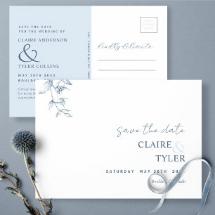 Elegant Minimal, Dusty Blue Wedding Save The Date Postcard