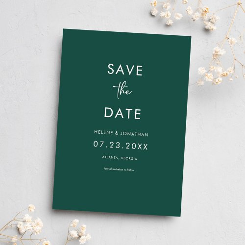 Elegant Minimal Emerald Green Wedding Save The Date