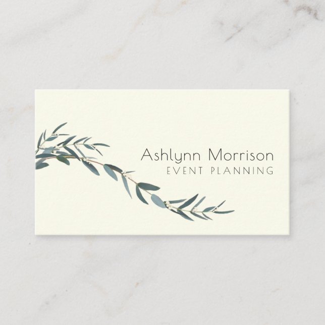 Elegant Minimal Eucalyptus Botanical on Ivory Business Card (Front)