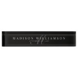 Elegant Minimal Executive Name & Monogram Black Desk Name Plate