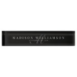 Elegant Minimal Executive Name & Monogram Black Desk Name Plate Elegant Minimal Executive Name & Monogram Black Desk Name Plate