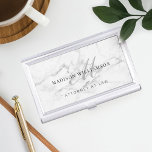 Elegant Minimal Executive Name & Monogram Marble Business Card Case<br><div class="desc">A sleek professional elegant white & grey marble business name and script monogram executive business card case. The design features a white & grey marble background with name and job title displayed in sophisticated typography with custom elegant script monogram displayed in the background.</div>