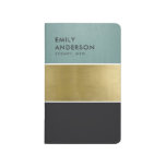 ELEGANT MINIMAL FAUX GOLD AQUA BLUE BLACK STRIPS JOURNAL