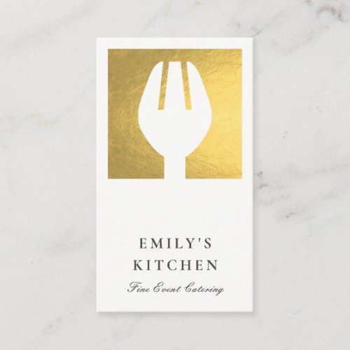 ELEGANT MINIMAL FAUX GOLD FORK CHEF CATERING BUSINESS CARD