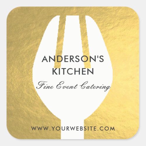 ELEGANT MINIMAL FAUX GOLD FORK CHEF CATERING SQUARE STICKER