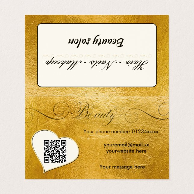 Elegant minimal faux gold Qr code beauty salon Business Card (Outside Unfolded)