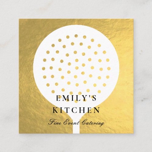 ELEGANT MINIMAL FAUX GOLD SKIMMER CHEF CATERING SQUARE BUSINESS CARD