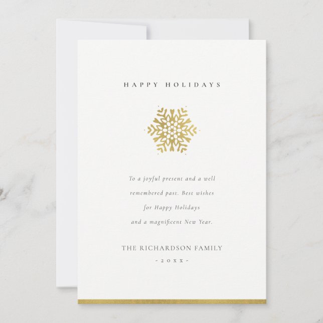 Elegant Minimal Faux Gold Snowflake Happy Holidays Holiday Card (Front)
