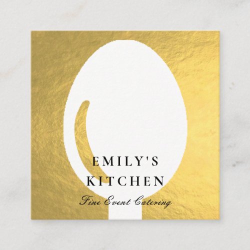 ELEGANT MINIMAL FAUX GOLD SPOON CHEF CATERING SQUARE BUSINESS CARD