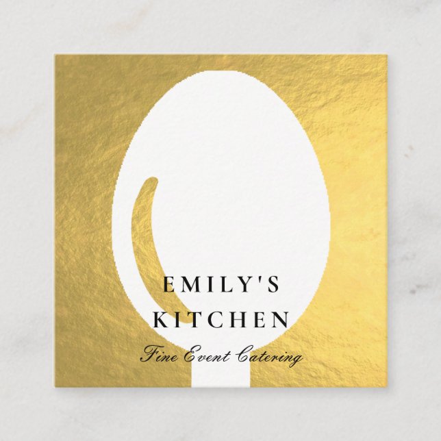 ELEGANT MINIMAL FAUX GOLD SPOON CHEF CATERING SQUARE BUSINESS CARD (Front)