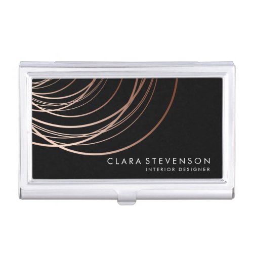 Elegant minimal faux rose gold geometric black business card case