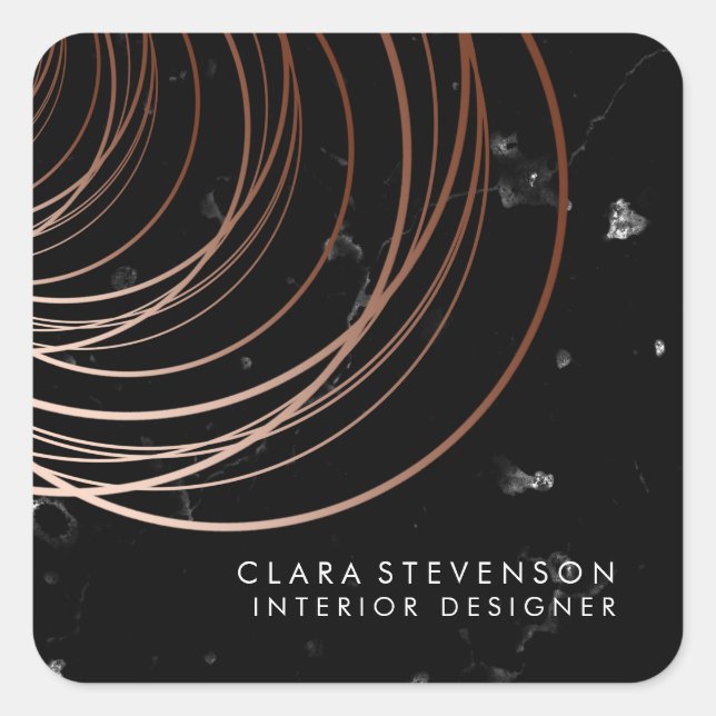 Elegant minimal faux rose gold geometric marble square sticker (Front)
