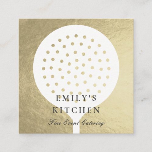 ELEGANT MINIMAL FAUX SILVER SKIMMER CHEF CATERING SQUARE BUSINESS CARD