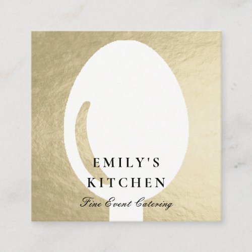 ELEGANT MINIMAL FAUX SILVER SPOON CHEF CATERING SQUARE BUSINESS CARD