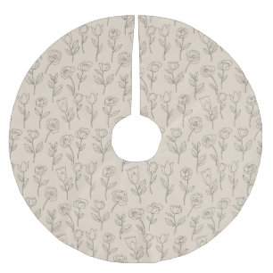 Elegant Minimal Floral Line Pattern Brushed Polyester Tree Skirt