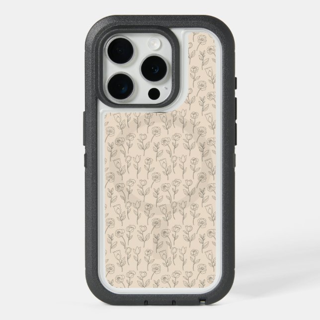 Elegant Minimal Floral Line Pattern iPhone 15 Pro Case (Back (White Titanium))