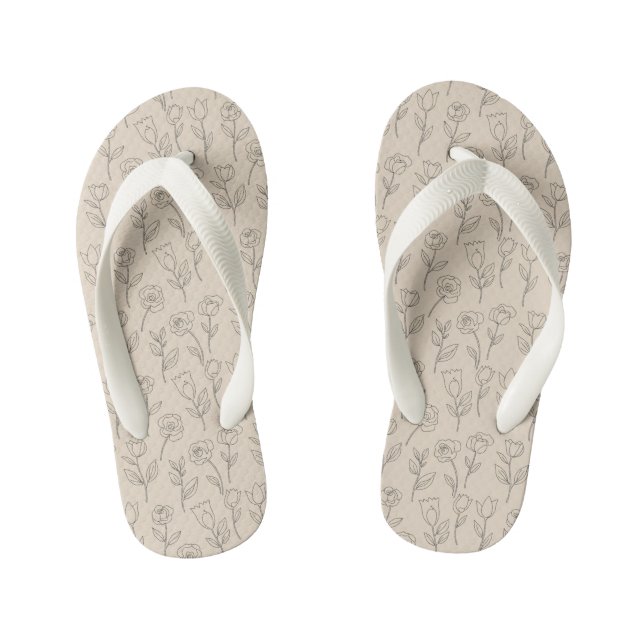 Elegant Minimal Floral Line Pattern Kid's Flip Flops (Footbed)