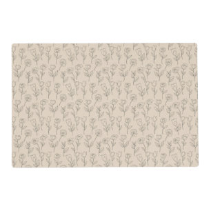 Elegant Minimal Floral Line Pattern Placemat