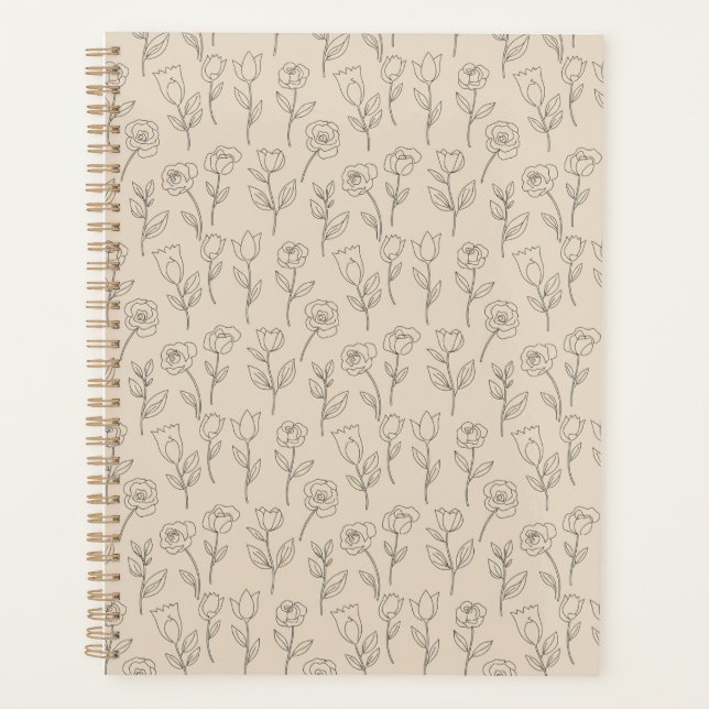 Elegant Minimal Floral Line Pattern Planner (Front)
