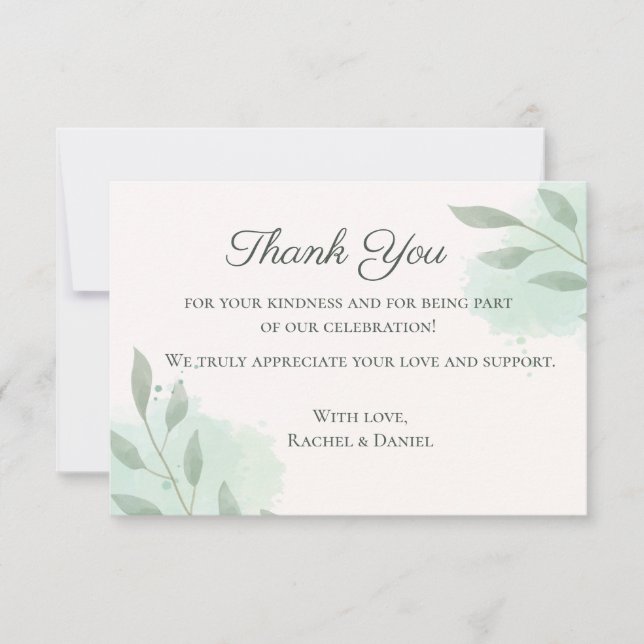 Elegant Minimal Floral Wedding Thank You Card (Front)