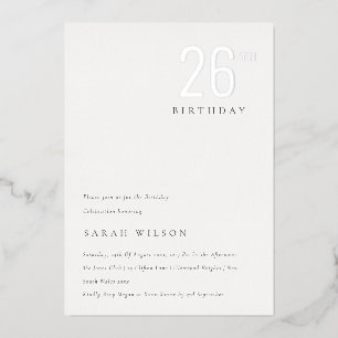 Elegant Minimal Foil Silver Any Age Birthday Foil Invitation