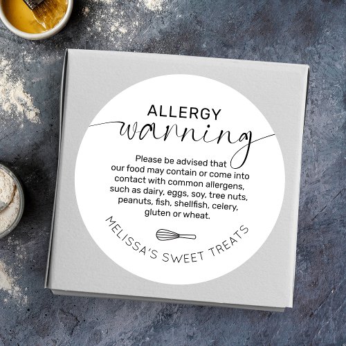 Elegant Minimal Food Safety Allergy Warning Bakery Classic Round Sticker
