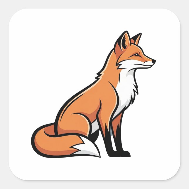 Elegant Minimal Fox Illustration Square Sticker (Front)
