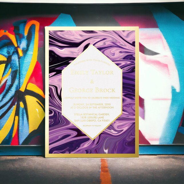 Elegant Minimal Geometric Galaxy Art Wedding Gold Foil Invitation (Creator Uploaded)