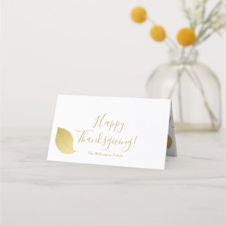 Elegant, Minimal Gold Autumn Leaf - Thanksgiving Place Card