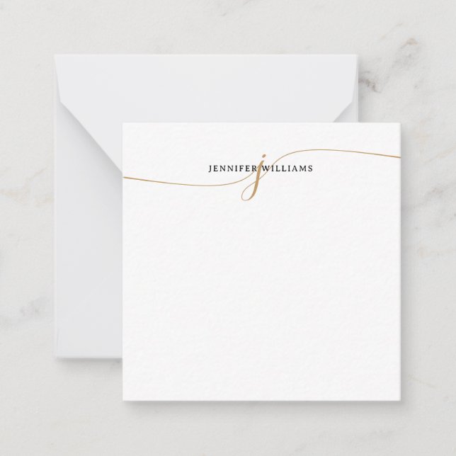 Elegant Minimal Gold Calligraphy Monogram Square Note Card (Front)