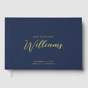Elegant Minimal Gold Foil Navy Blue Wedding Foil Guest Book