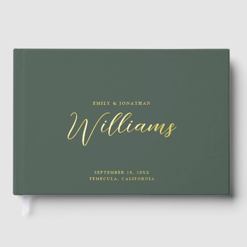 Elegant Minimal Gold Foil Sage Green Wedding Foil Guest Book