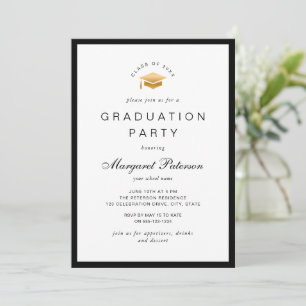 Elegant Minimal Gold Grad Cap Graduation Party Invitation