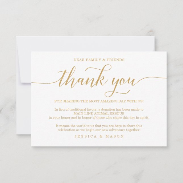 Elegant Minimal Gold In Lieu of Favors Place Card (Front)