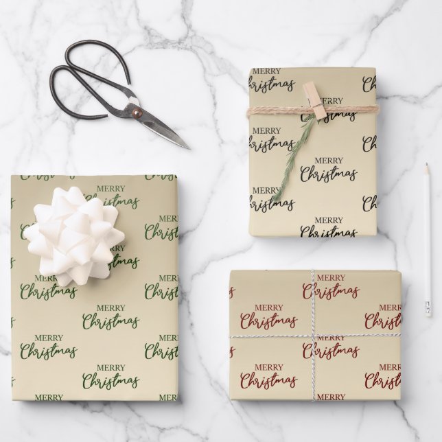 Elegant Minimal Gold Merry Christmas  Wrapping Paper Sheets (Front)