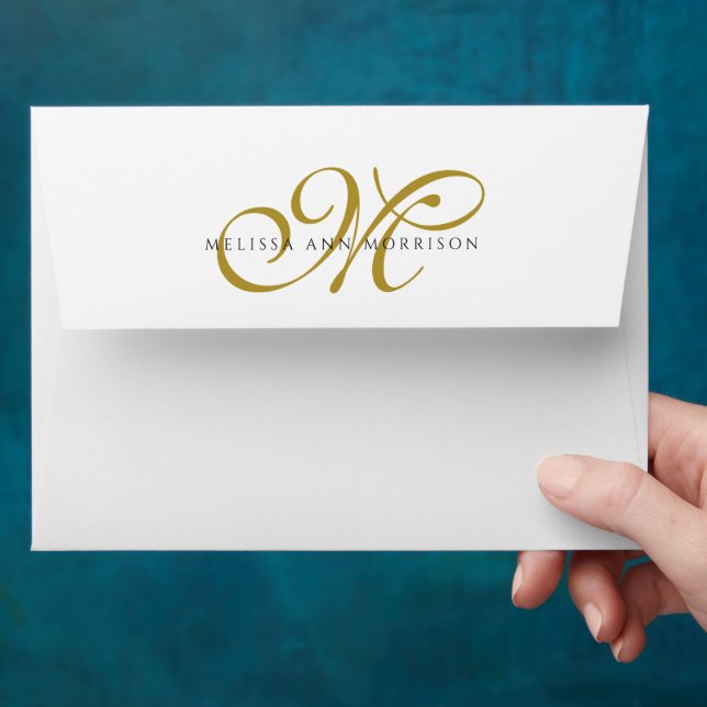 Elegant Minimal Gold Monogram Script Initials Name Envelope (Hand)