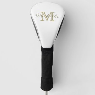 Elegant Minimal Gold Name and Monogram Golf Head Cover