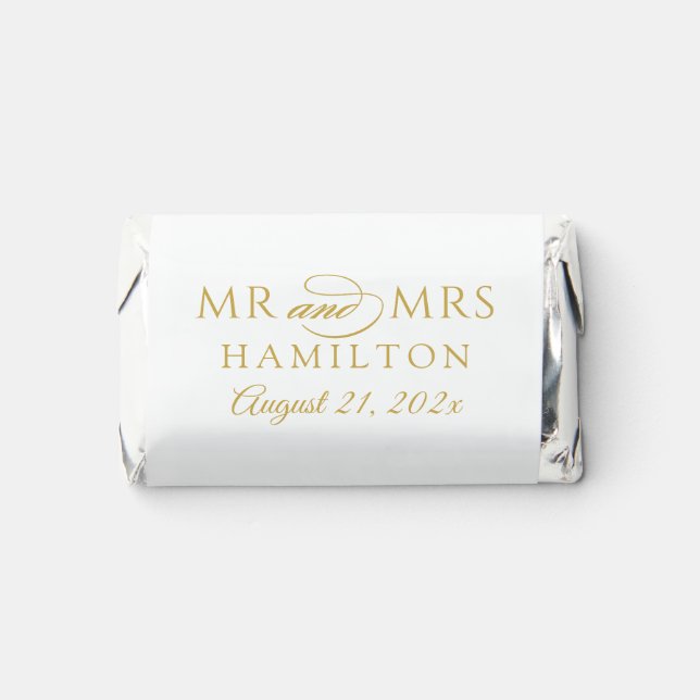 Elegant Minimal Gold Personalized Mr and Mrs Hershey's Miniatures (Front)