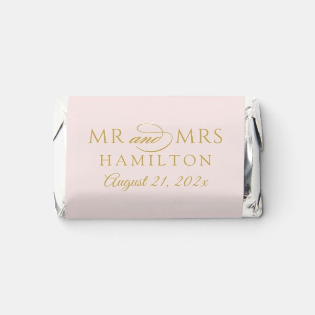 Elegant Minimal Gold Pink Personalized Mr and Mrs Hershey's Miniatures (Front)