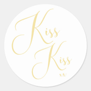 Elegant Minimal Gold Script Font Kiss Kiss Saying Classic Round Sticker