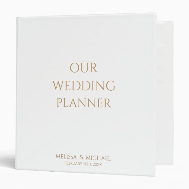 Elegant Minimal Gold Script Our Wedding Planner 3 Ring Binder (Front/Inside)